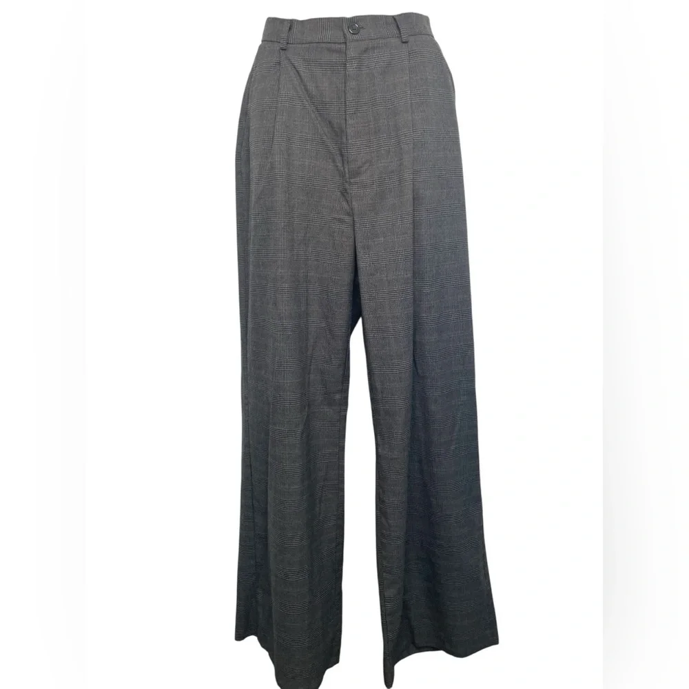 π Kendall & Kylie Gray/Blue Plaid Wide-Leg Trousers - Size Large - Picture 2 of 13
